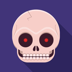 Funny human skull icon with long shadow. Skeleton face vector illustration in flat design.
