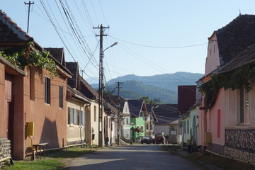 Street in Turnu Rosu village in Transylvania, Romania