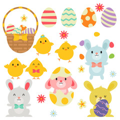 Easter Egg Basket / Bunnies / Chicks In White Background