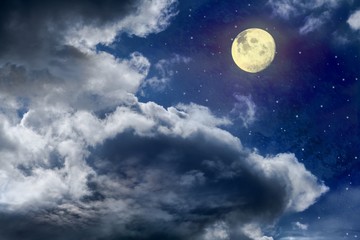Night sky and light of the moon  . Moon sky and clouds . Beautiful clouds . Dramatic nature background . Arab night   © yaalan