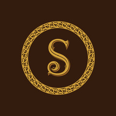 Round calligraphic emblem. Vector floral symbol for cafe