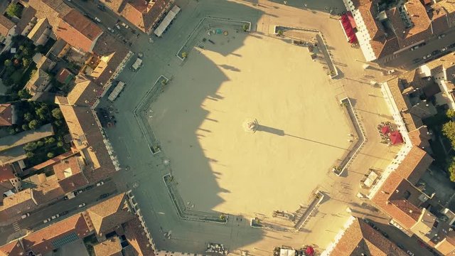Aerial top down view of the hexagonal square in the center of Palmanova, Italy