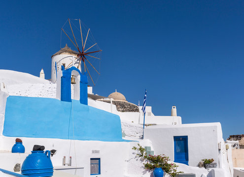 White and blue colour cliff houses, Athens, Attiki, Greece, Europe
