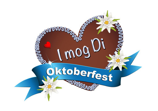 Oktoberfest Lebkuchenherz mit Banderole I mag Di, Vektor Illustration isoliert auf weißem Hintergrund