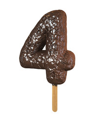 Chocolate Ice Cream Font on a stick. Number 4. 3d Rendering isolated.