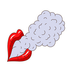 vector woman female lips mouth exhailing smoke, vaping. Flat cartoon isolated illustration on a white background. Vaping concept
