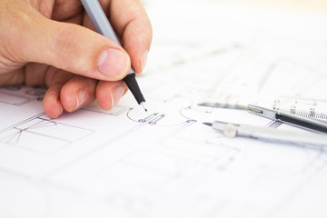 hand drawing construction plans