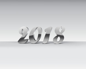2018 silver chrome numbers design. Chrome Shining Pattern. Happy New Year Banner with 2018 Numbers on Gray Background. Vector illustration.