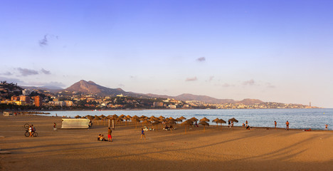 Fototapeta na wymiar Playa de la Malagueta en Malaga