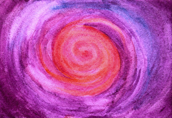 Space background. Pink galaxy in watercolor.