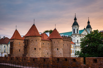 Fototapeta na wymiar Barbican fortress (castle) in old town Warsaw, Poland