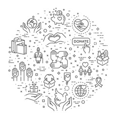 Charity - modern vector line design icons and pictograms set.
