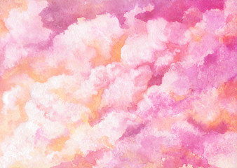 Watercolor Shine and Bright Pink Clouds. Abstract Background