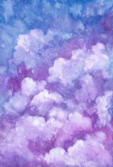 Watercolor Violet Clouds and Bright Blue Sky