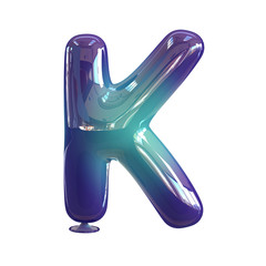 Fototapeta premium Letter K. Vivid Violet - Blue Balloon font isolated on White Background. 3d rendering