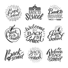 Back to school. Set of hand writing words and letters