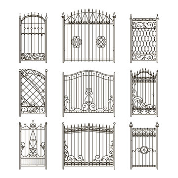 Vector pictures of iron doors or gates with swirls, borders and other decorative elements