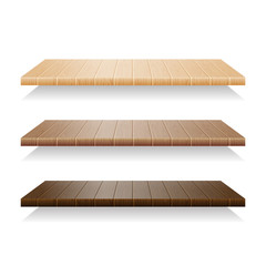 Set of wood shelves on white background