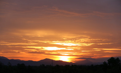 Yellow gold sky evening In tropical countries summer