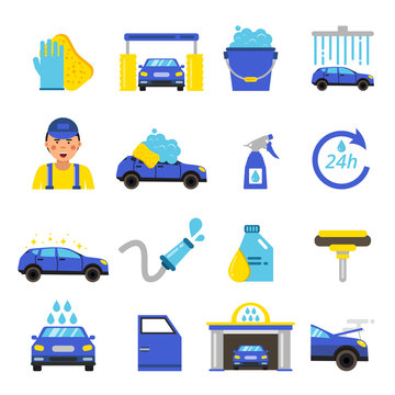 Vector of car washing equipment. Cleaning service for automobiles
