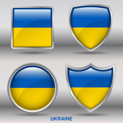 Flag of Ukraine in 4 shapes collection with clipping path