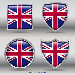 Flag of United Kingdom in 4 shapes collection with clipping path