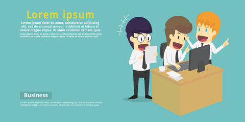 Businessman group brainstorming on meeting and presenting ideas and projects.Cartoon of business success is the concept of the man characters business,the mood of people,background.vector illustration