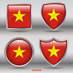 Flag of Vietnam in 4 shapes collection with clipping path