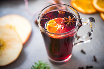 Mulled wine in Christmas and festive decoration