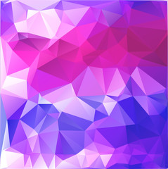 Abstract polygonal background resembling sky with dawn. Blue, purple, white and pink background of polygons
