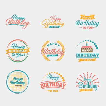 Happy Birthday typography set. Vector Illustration