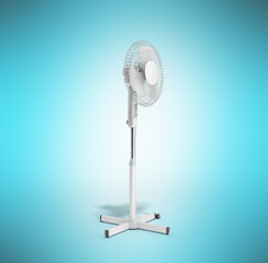white electric fan 3d render on blue background