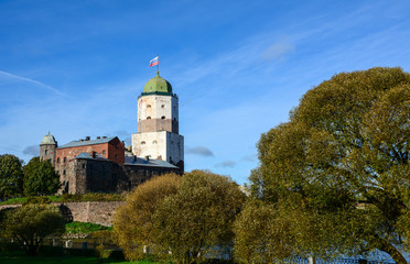 Old castle and Saint Olaf tower in Vyborg, Russia