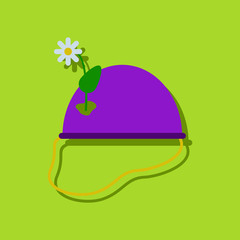 flat vector icon design collection military helmet with flower in sticker style