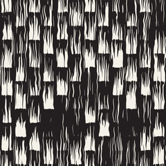 Vector seamless pattern with brush stripes and strokes. Black and white background with ink elements. Hand painted grunge texture.