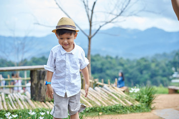 Asian kid leisure nature stroll