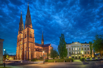 Fototapeta na wymiar Uppsala Cathedral in the evening, Uppsala, Sweden (HDR effect)