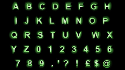 glowing green alphabet