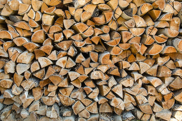 background of cut birch logs