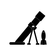black vector icon on white background mortar and shell silhouette