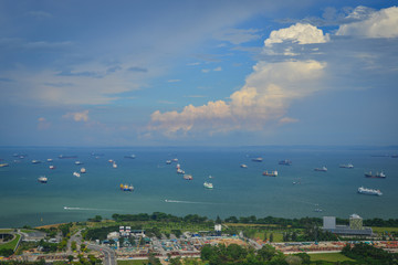 Cargo boats on the sea in Singapore