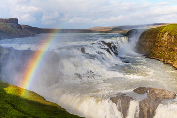 Powerful famous Gullfoss waterfall in Iceland, Europe.