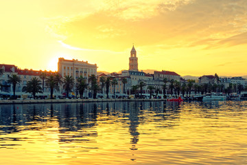 Obraz premium Split city view at golden hour from the side of sea - Dalmatia, Croatia