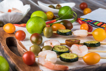 Skewers with shrimp  for alcohol blood mary cocktail.