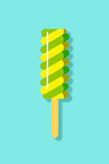 Green & Yellow Spiral Popsicle Flat Icon Illustration