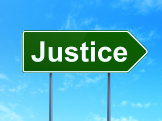 Law concept: Justice on road sign background