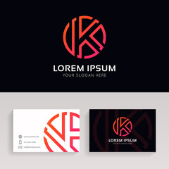 Abstract K logo linear circle sign with brand business card vector design.