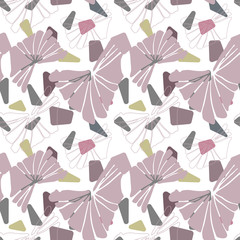 Floral vector seamless pattern with hand drawn  tropical  leaves in pastel colors and geometric background.