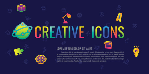 icons Creative idea degree Startup brain. on blue background. logo. symbol