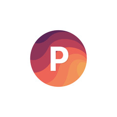 Retro circle icon P letter logo sign flat design.